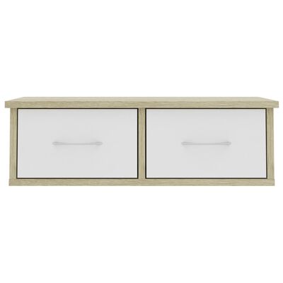 vidaXL Sieninė lentyna su stalčiais, balta/ąžuolo, 60x26x18,5cm, MDP