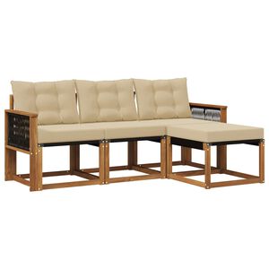vidaXL Lauko sofos komplektas su pagalve 4 pcs Natūralus ir bežinis