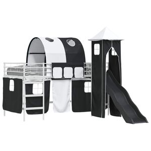 vidaXL Vaikų Lofto Lovos Rėmas Balta ir juoda 90 x 200 cm Metalas