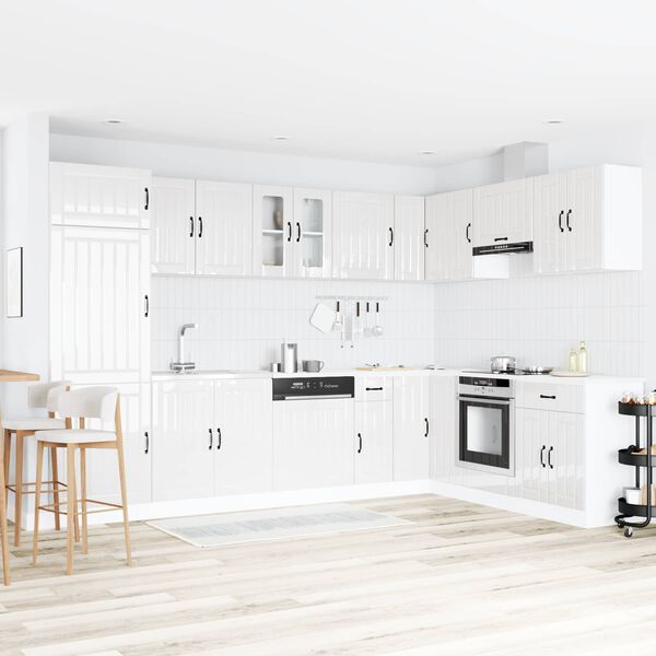 vidaXL Virtuvės spintelė su saugykla Lucca Auk&scaron;tai blizganti balta