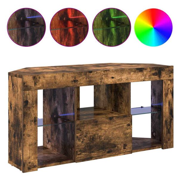 vidaXL Kampinė LED televizoriaus spinta Rūkyta ąžuolas