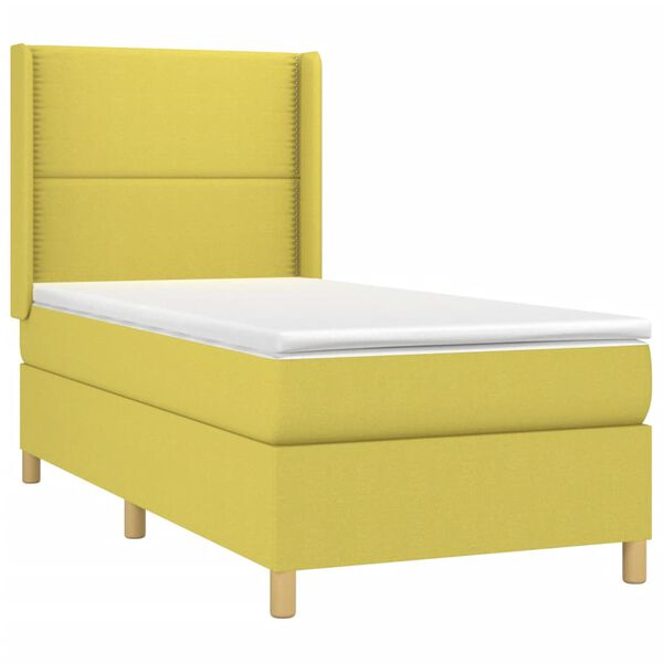 vidaXL Lova su spyruoklėmis/čiužiniu/LED, žalia, 90x190 cm, audinys