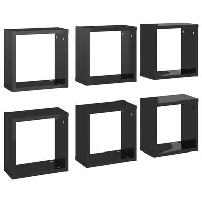 vidaXL Sieninės lentynos, 6vnt., juodos, 30x15x30cm, kubo formos