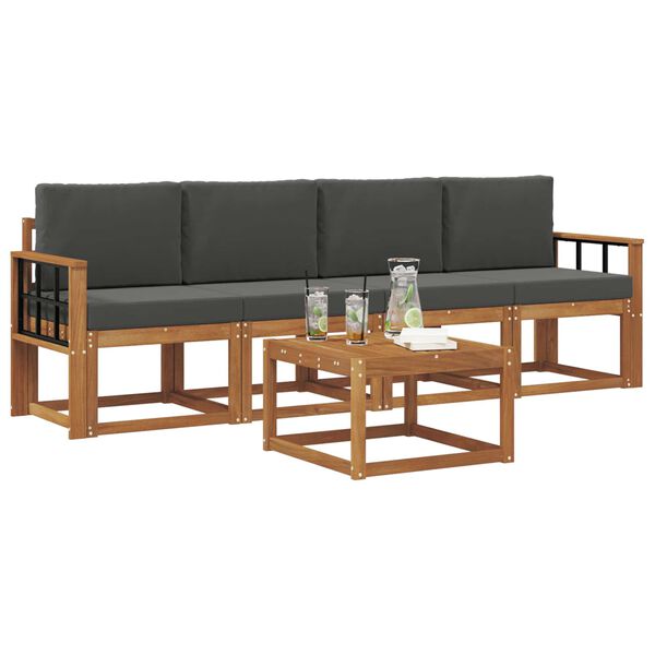 vidaXL Lauko sofos komplektas su pagalve 5 pcs Natūralus ir antracitas