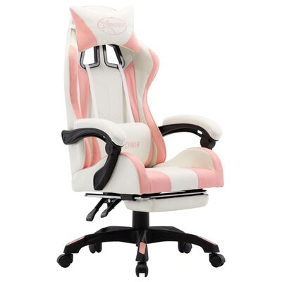 vidaXL Žaidimų kėdė su pakoja, rožinė ir balta, dirbtinė oda