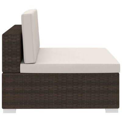 vidaXL Sodo sofos komplektas su pagalvėmis, 3 dalių, rudas, ratanas