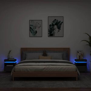 vidaXL Naktinės spintelės su LED, 2vnt., juodos, 40x39x48,5cm
