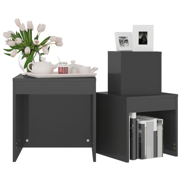 vidaXL Sustumiami staliukai, 3vnt., pilki, apdirbta mediena, blizgūs