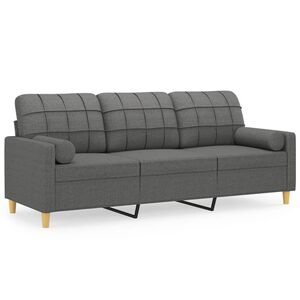 vidaXL Trivietė sofa su pagalvėlėmis, tamsiai pilka, 180cm, audinys