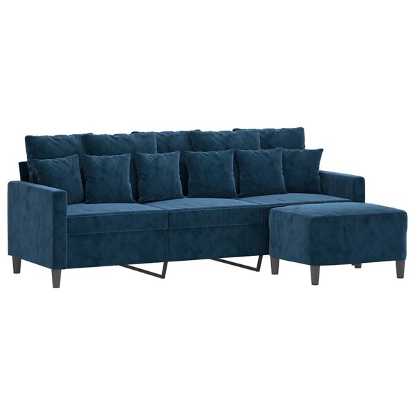 vidaXL Trivietė sofa su pakoja, mėlynos spalvos, 180cm, aksomas