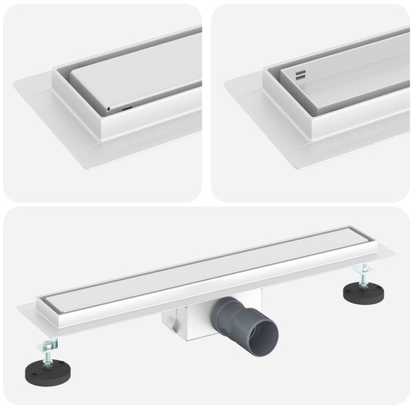 vidaXL Dušo nutekėjimas su stiklo dangteliu Sidabro 60 cm