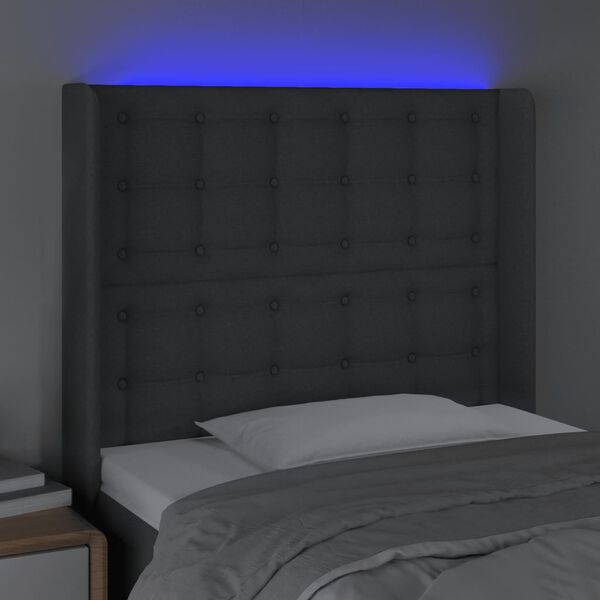vidaXL Galvūgalis su LED, tamsiai pilkas, 103x16x118/128cm, audinys