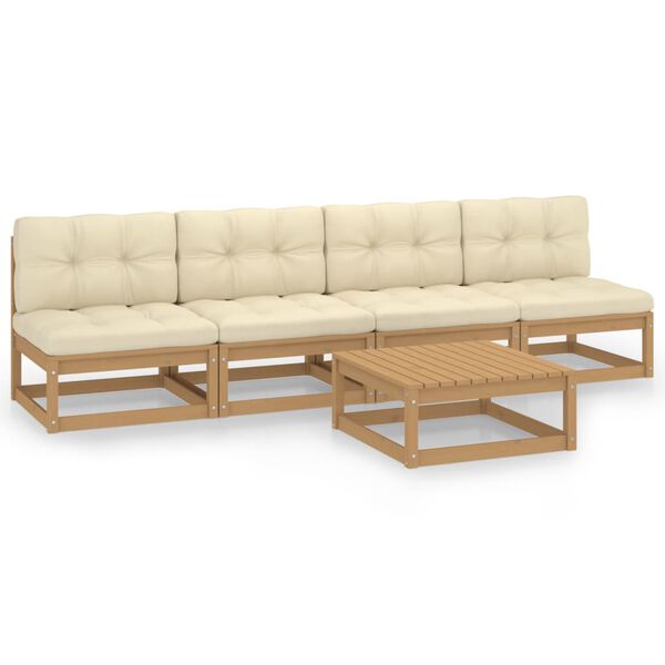 vidaXL Sodo komplektas su pagalvėlėmis, 5 dalių, pušies masyvas