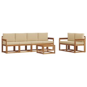 vidaXL Lauko sofos komplektas su pagalve 7 pcs Natūralus ir bežinis