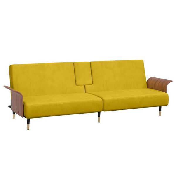 vidaXL Sofa-lova su puodelių laikikliais, geltonos spalvos, aksomas