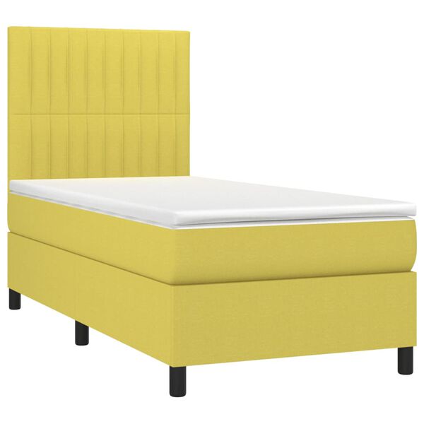 vidaXL Lova su spyruoklėmis/čiužiniu/LED, žalia, 100x200 cm, audinys