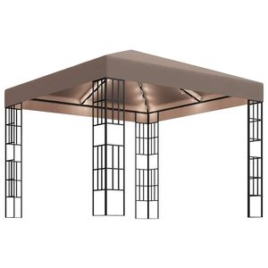 vidaXL Pavėsinė su lempučių girliandomis LED, taupe, 3x3m