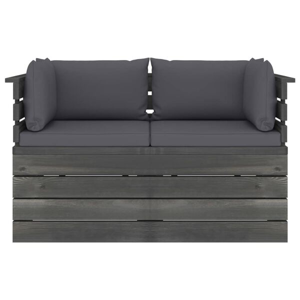 vidaXL Dvivietė sodo sofa i&scaron; palečių su pagalvėlėmis, pu&scaron;ies mediena