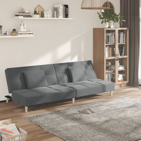 vidaXL Dvivietė sofa-lova su dvejomis pagalvėmis, pilka, audinys