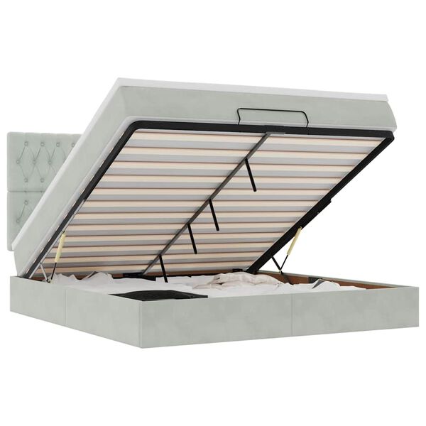 vidaXL Osmanų lovos rėmas su čiužiniais, pilkas, 160x200cm, aksomas