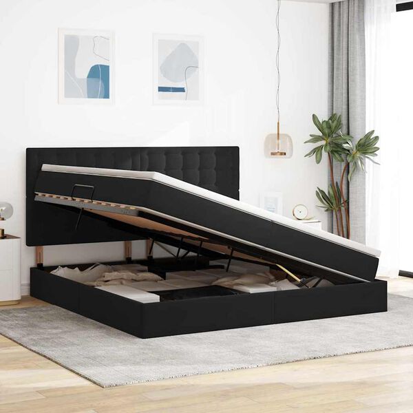 vidaXL Lova su daiktų laikymo vieta ir LED Juoda 200 x 200 cm Aksomas