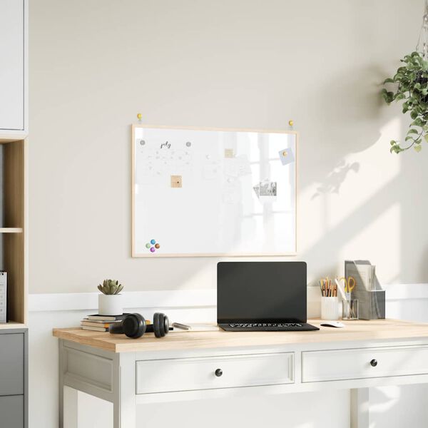 vidaXL Magnetinė balta lenta su pu&scaron;ies masyvo rėmu, 80x55 cm