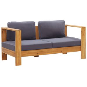vidaXL Sodo sofa-suoliukas su pagalvėmis, 140cm, pilka, akacija