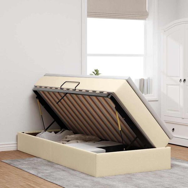 vidaXL Lova su daiktų laikymo vieta ir čiužiniu Kreminė 100 x 200 cm
