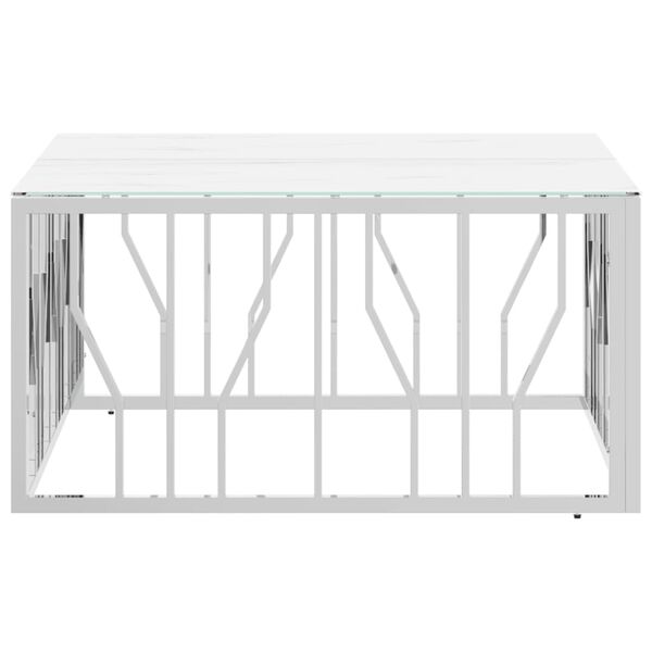 vidaXL Kavos staliukas, sidabrinis, 80x80x40cm, plienas ir stiklas