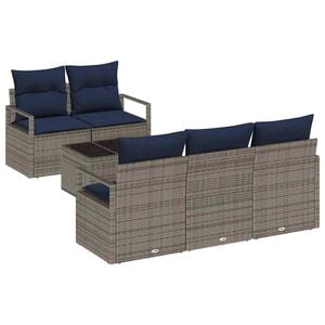 vidaXL Sofos komplektas 6 pcs Pilka ir tamsiai mėlyna poliratanas