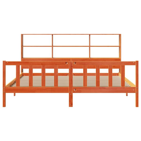 vidaXL Lova su knygų spinta be čiužinio, ruda, 180x200cm, pušis