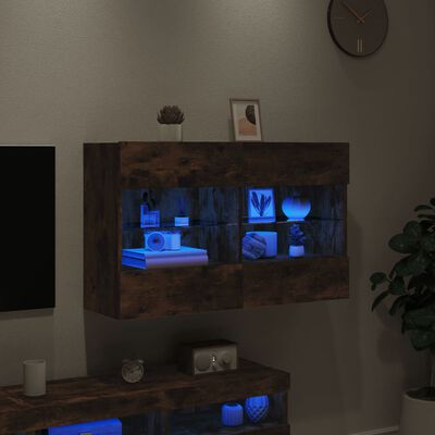 vidaXL Sieninė TV spintelė su LED lemputėmis, dūminė, 98,5x30x60,5cm