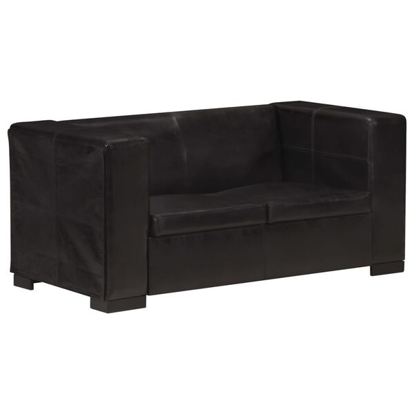 vidaXL Dvivietė sofa, juodos spalvos, tikra oda