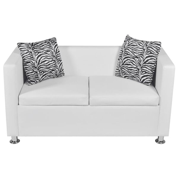 vidaXL Dvivietė sofa, dirbtinė oda, balta