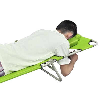 vidaXL Sulankstomas saulės gultas su pagalvėle, plienas, žalias