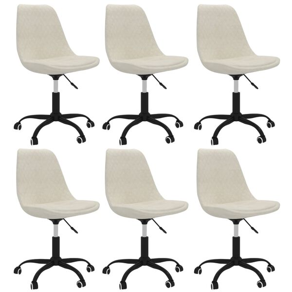 vidaXL Valgomojo kėdės, 6 vnt., kreminės spalvos, audinys, pasukamos