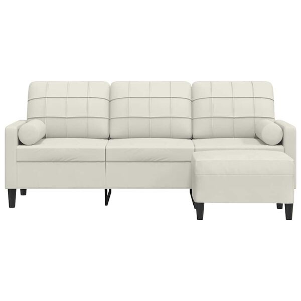 vidaXL Trivietė sofa su pakoja, kreminės spalvos, 180cm, aksomas