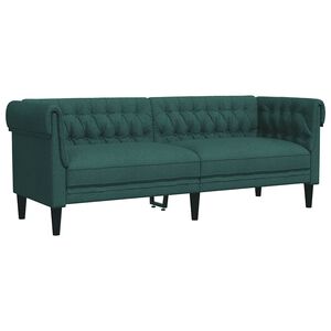 vidaXL Trivietė chesterfield sofa, tamsiai žalios spalvos, audinys