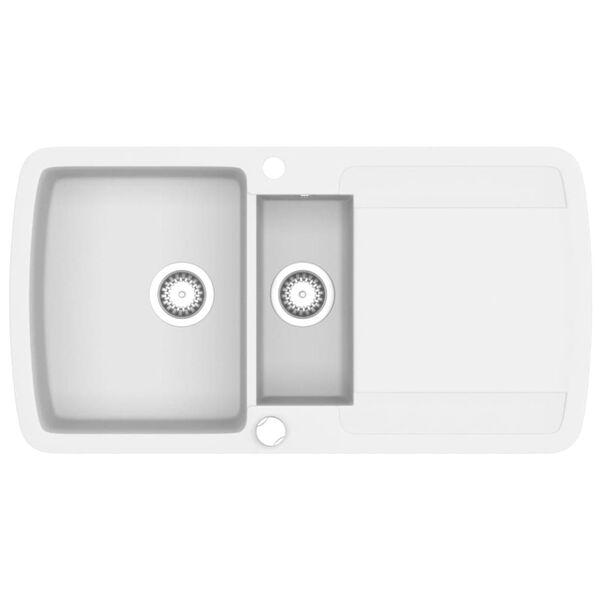 vidaXL Virtuvinė plautuvė, balta, granitas, du dubenys