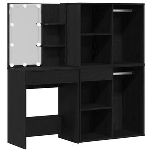 vidaXL LED makiažo stalo komplektas Juodas ąžuolas 140 x 40 x 140 cm