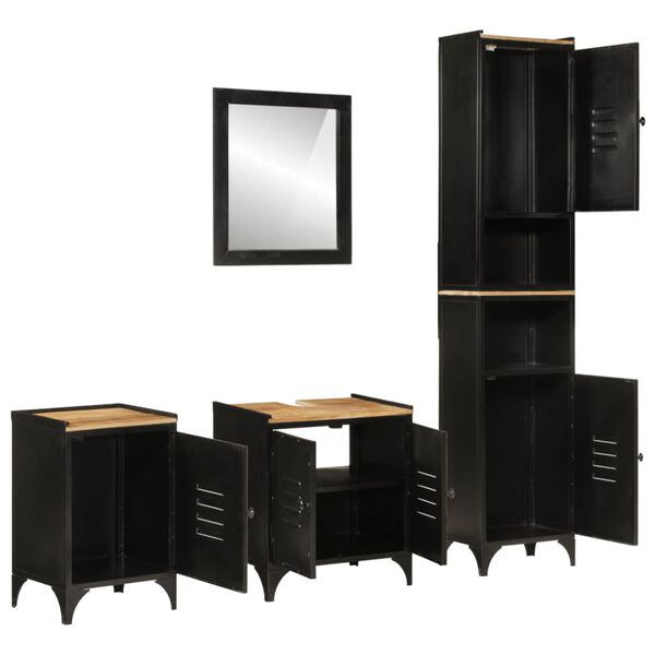 vidaXL Vonios baldų komplektas, 4 dalių, geležis ir mango masyvas