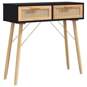 vidaXL Konsolinis staliukas, juodas, 80x30x75cm, pu&scaron;is ir ratanas