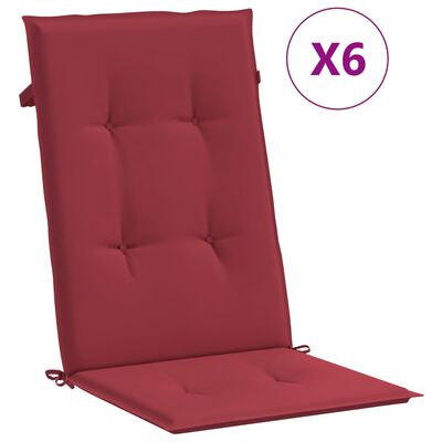 vidaXL Sodo kėdės pagalvėlės, 6vnt., vyno, 120x50x3cm, audinys