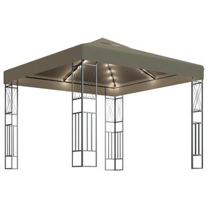 vidaXL Pavėsinė su lempučių girliandomis LED, taupe, 3x3m