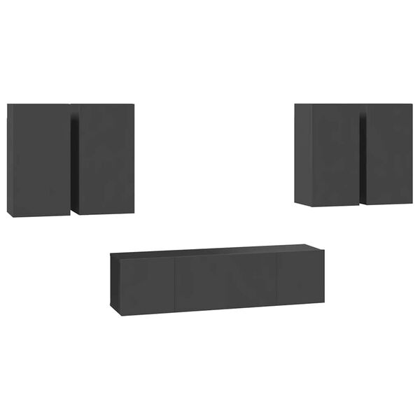 vidaXL Televizoriaus spintelių komplektas, 6 dalių, pilkas, MDP