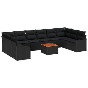 vidaXL Sodo Sofų Rinkinys su pagalve 11 pcs Juoda poliratanas
