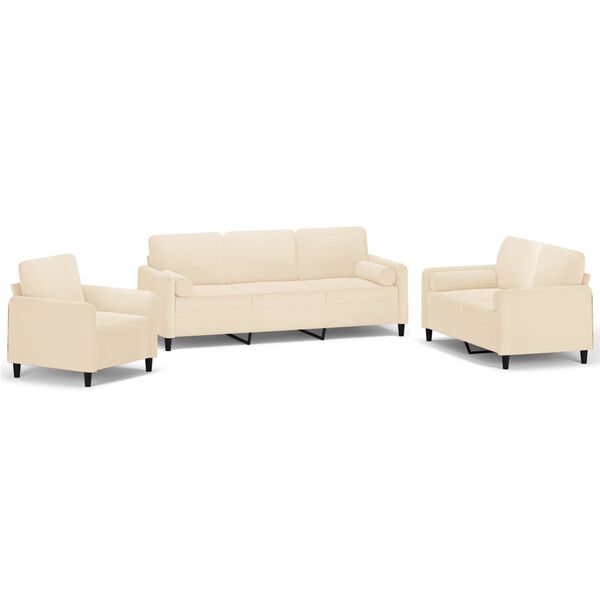 vidaXL Sofos komplektas su pagalvėmis, 3 dalių, kreminis, aksomas