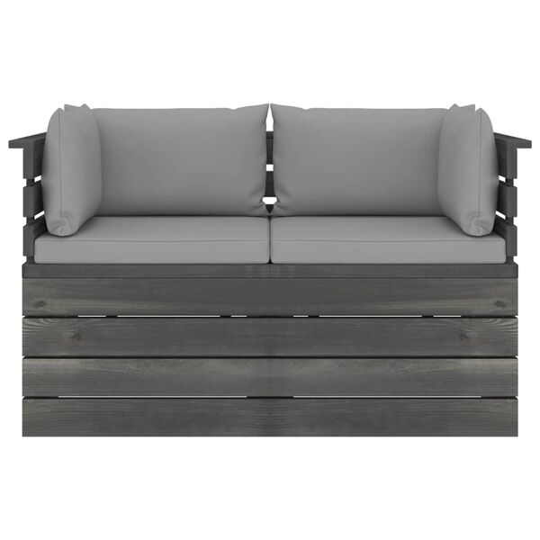 vidaXL Dvivietė sodo sofa i&scaron; palečių su pagalvėlėmis, pu&scaron;ies mediena