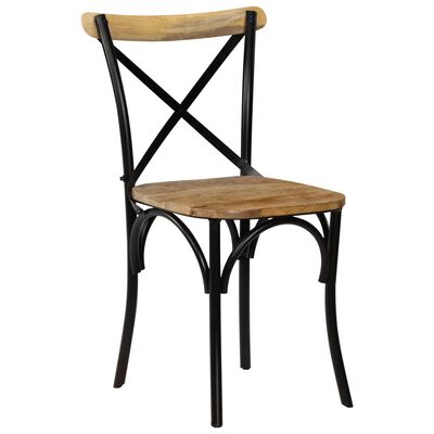 vidaXL Kėdės, 4 vnt., juodos sp., mango med. mas., kryžminio dizaino