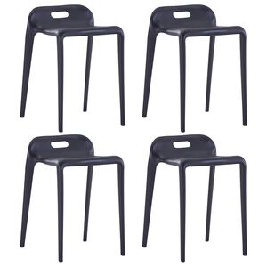 vidaXL Viena ant kitos sudedamos taburetės, 4 vnt., juodos, plastikas